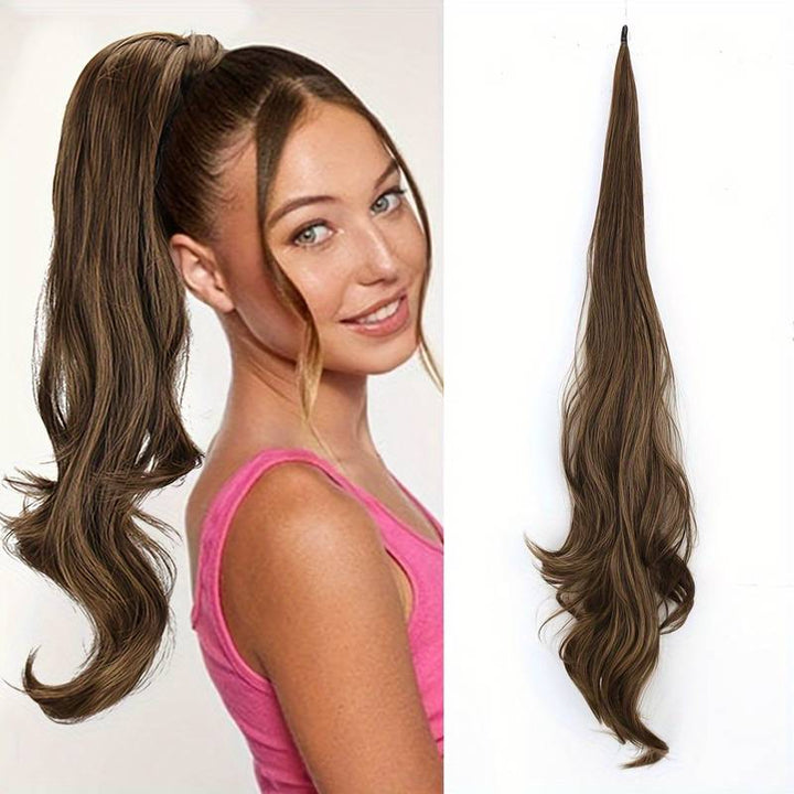 Sofort lange & volle Haare mit diesem Damen Wickel-Pferdeschwanz. Schnelle und einfache Haarverlängerung.