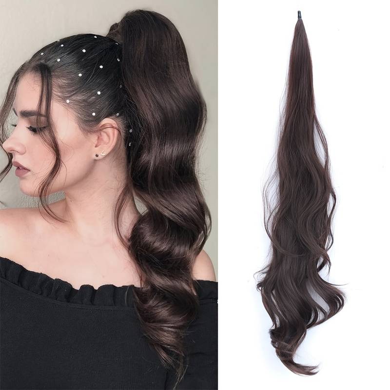 Modischer Damen Wrap-Around Pferdeschwanz, wellig. Vielseitiges Haarstyling für Länge & Volumen das ganze Jahr.