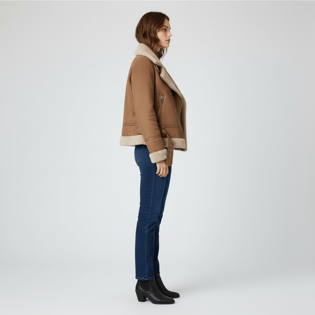 Stilvolle Damen Winterjacke Amy im Shearling-Look mit Reverskragen. Modern & warm für die kalte Jahreszeit.