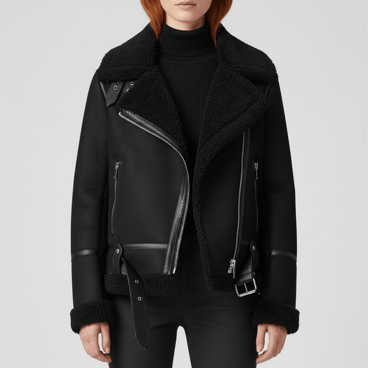 Elegante Damen Übergangsjacke Amy mit kuscheligem Futter. Kurzjacke mit Reißverschluss, warm & modern.