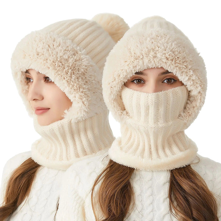 Damen Wintermütze Kimberly aus zartem Fleece mit integriertem Schal, warm & kuschelig für kalte Tage.