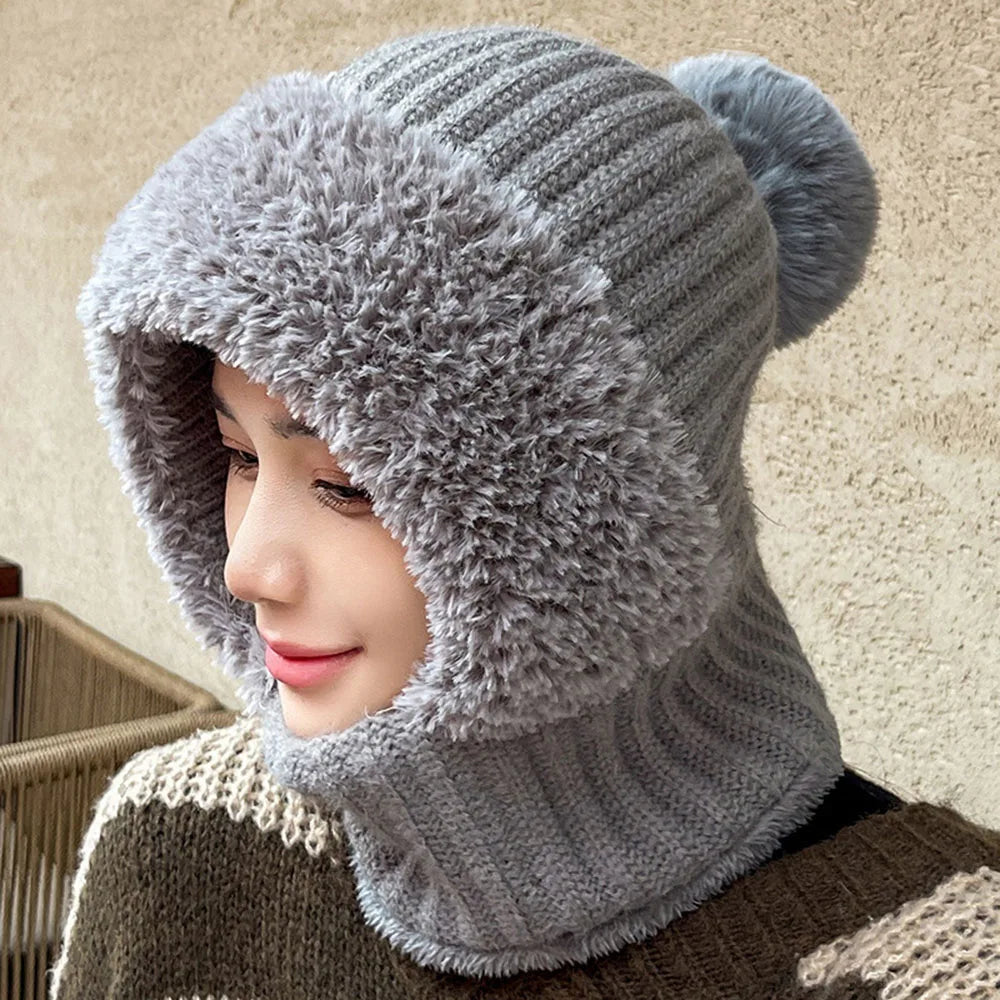 Modische Damen Kombimütze/Beanie mit Schal aus Fleece, idealer Kälteschutz & Accessoire für den Winter.