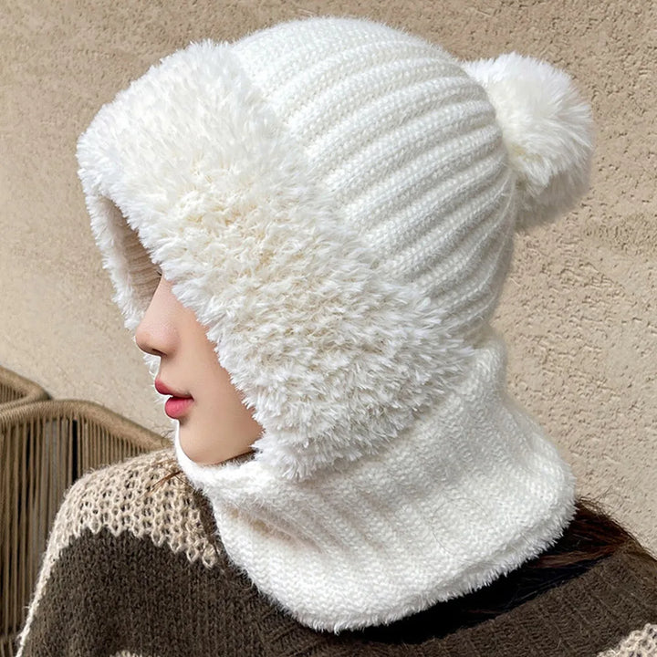 Kuschelige Damen Fleece Wintermütze Kimberly mit Schal, bietet umfassenden Kälteschutz & Komfort.