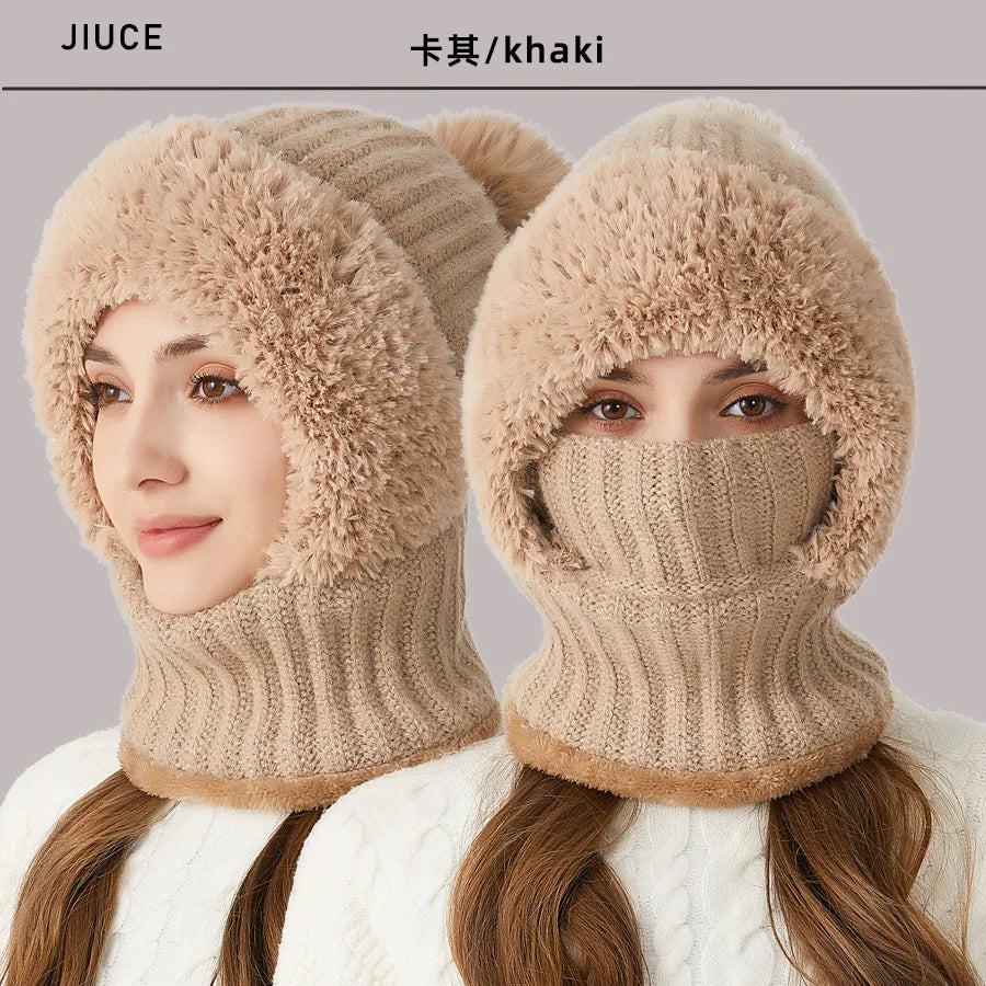 Vielseitige Damen Kombimütze aus zartem Fleece, Beanie & Schal in Einem, ideal für kalte Wintertage.