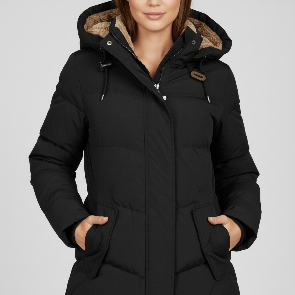 Robuster Damen Winterparka mit Kapuze. Warme Outdoor-Jacke für die kalte Jahreszeit, ideal für Spaziergänge und Freizeit.