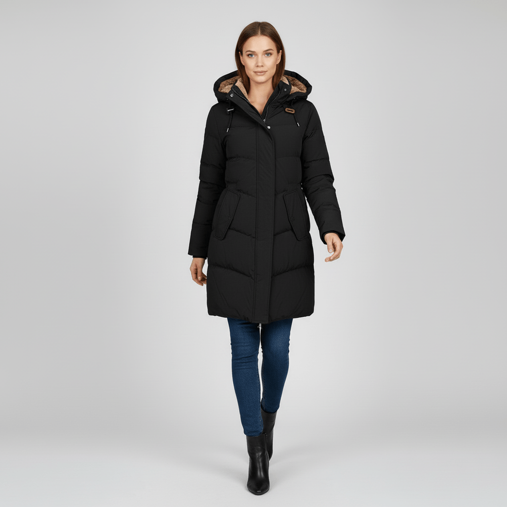 Eleganter Damen Winterparka mit Kapuze. Modische Winterjacke für Outdoor und Stadt, hält sehr warm.