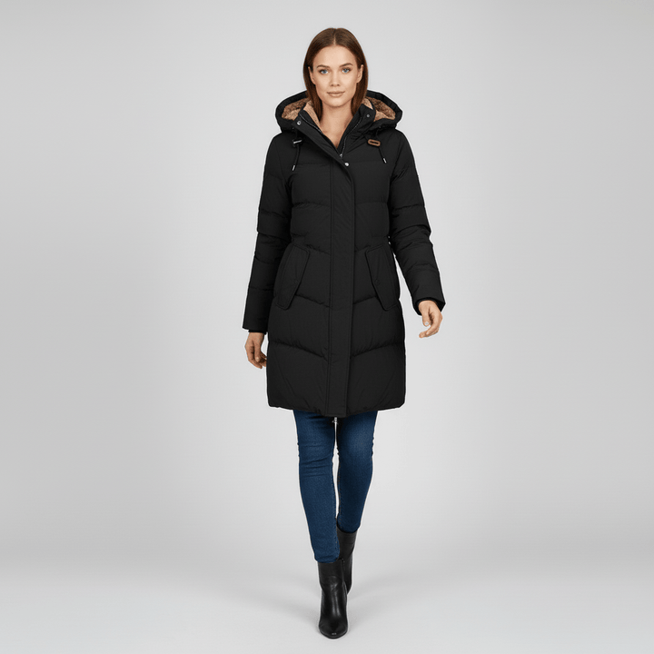 Eleganter Damen Winterparka mit Kapuze. Modische Winterjacke für Outdoor und Stadt, hält sehr warm.