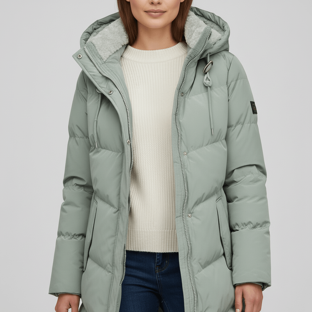 Eleganter Damen Kapuzenparka, tailliert. Warmer Mantel für den Alltag, kombiniert Mode und Funktionalität im Winter.