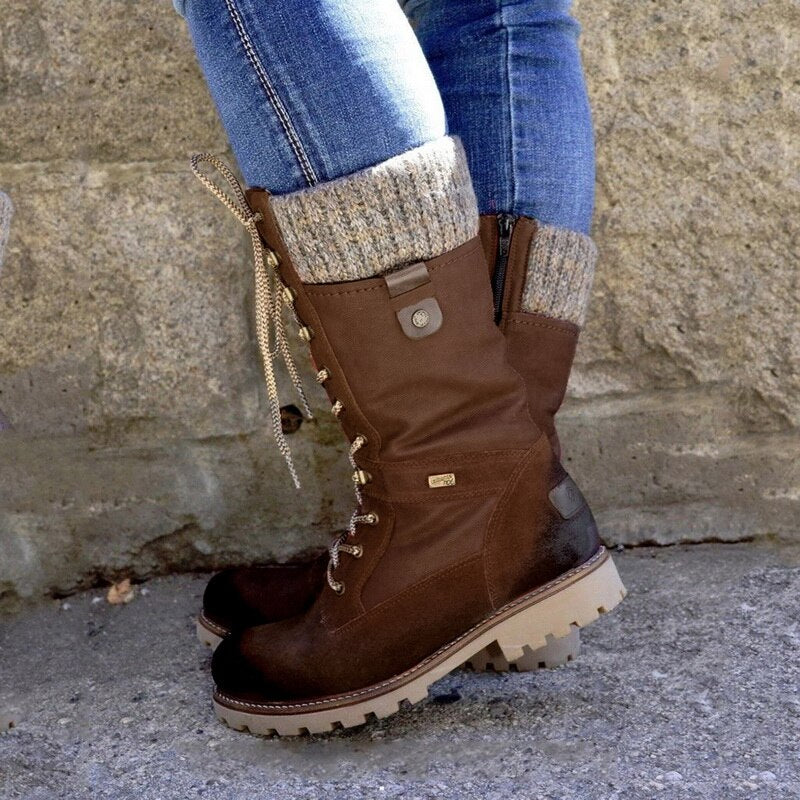 Detailansicht der hohen Damen Winterstiefel Nora. Zeigt die hochwertige Verarbeitung & das rutschfeste Profil.