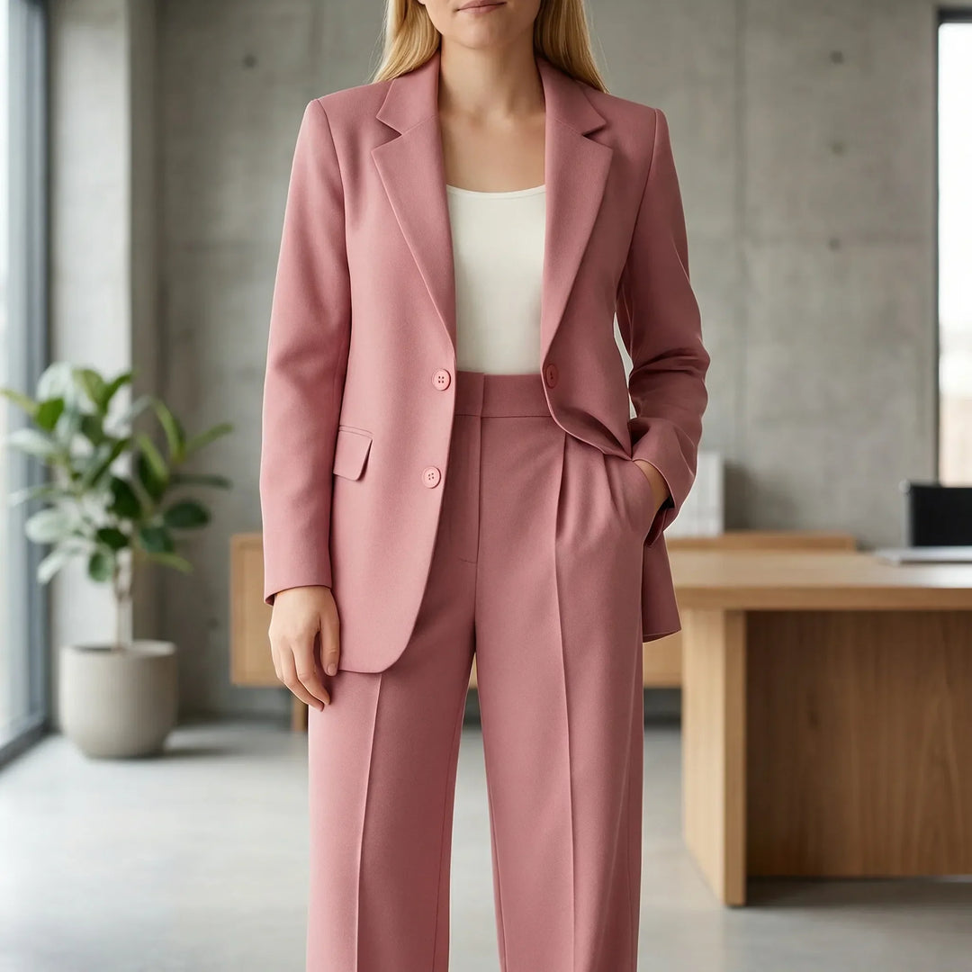 Damen Zweiteiler Hosenanzug Zoe: eleganter, taillierter Business-Blazer mit passender Hose. Perfekt für Büro & formelle Anlässe.