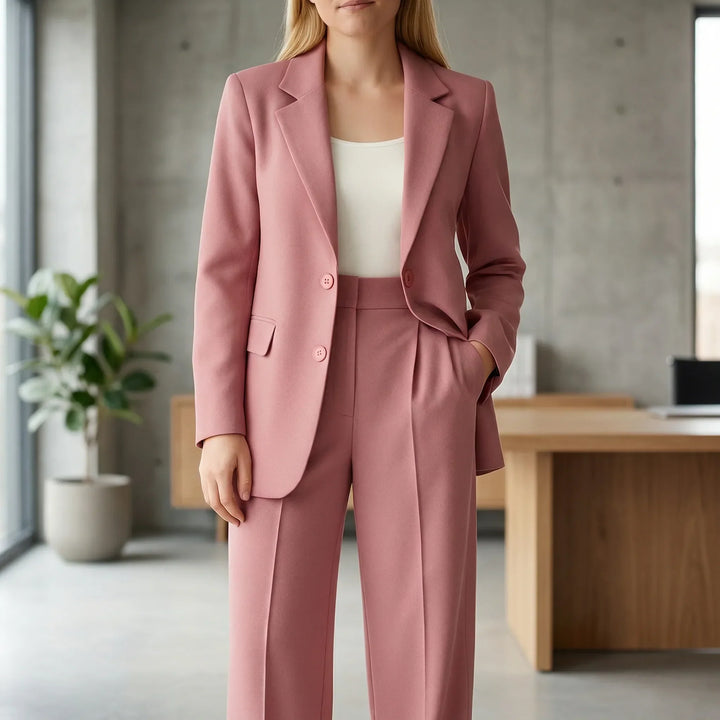 Damen Zweiteiler Hosenanzug Zoe: eleganter, taillierter Business-Blazer mit passender Hose. Perfekt für Büro & formelle Anlässe.