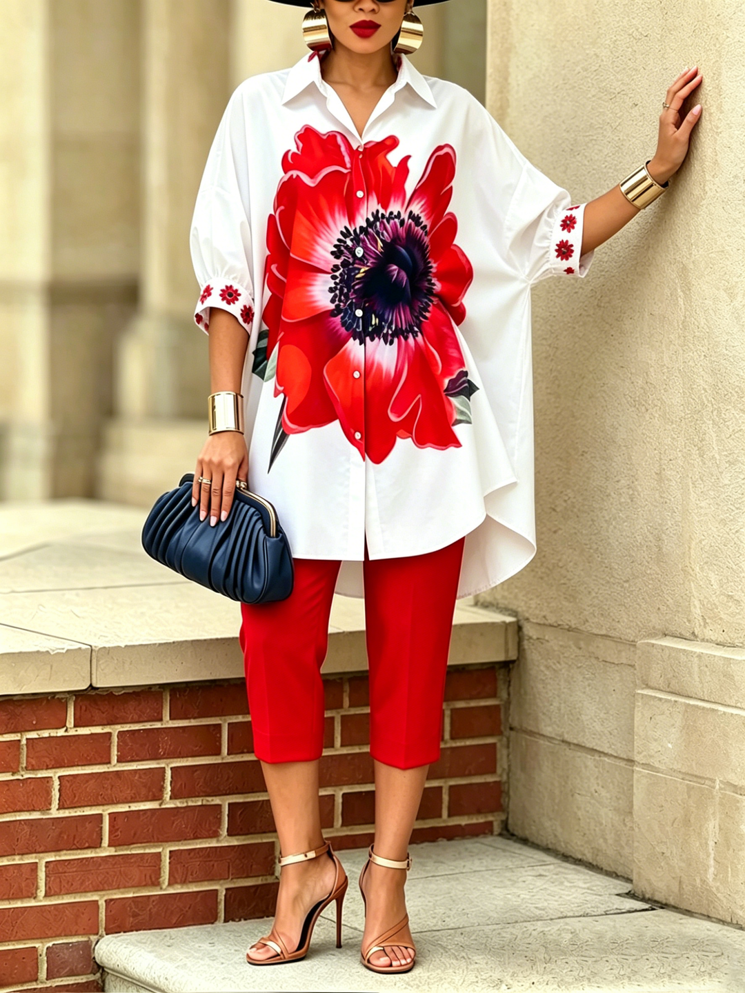 Damen Zweiteiliges Set mit elegantem Blumenmuster für modernen Freizeit- oder Business Casual Look. Frühlingsoutfit.