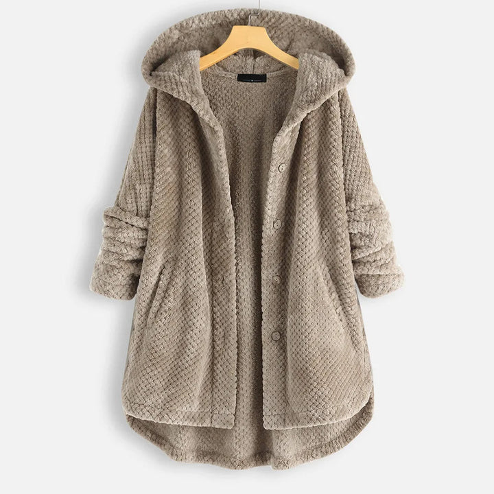 Modischer Damen Plus-Size Wintermantel mit Kapuze, elegante Winterbekleidung.