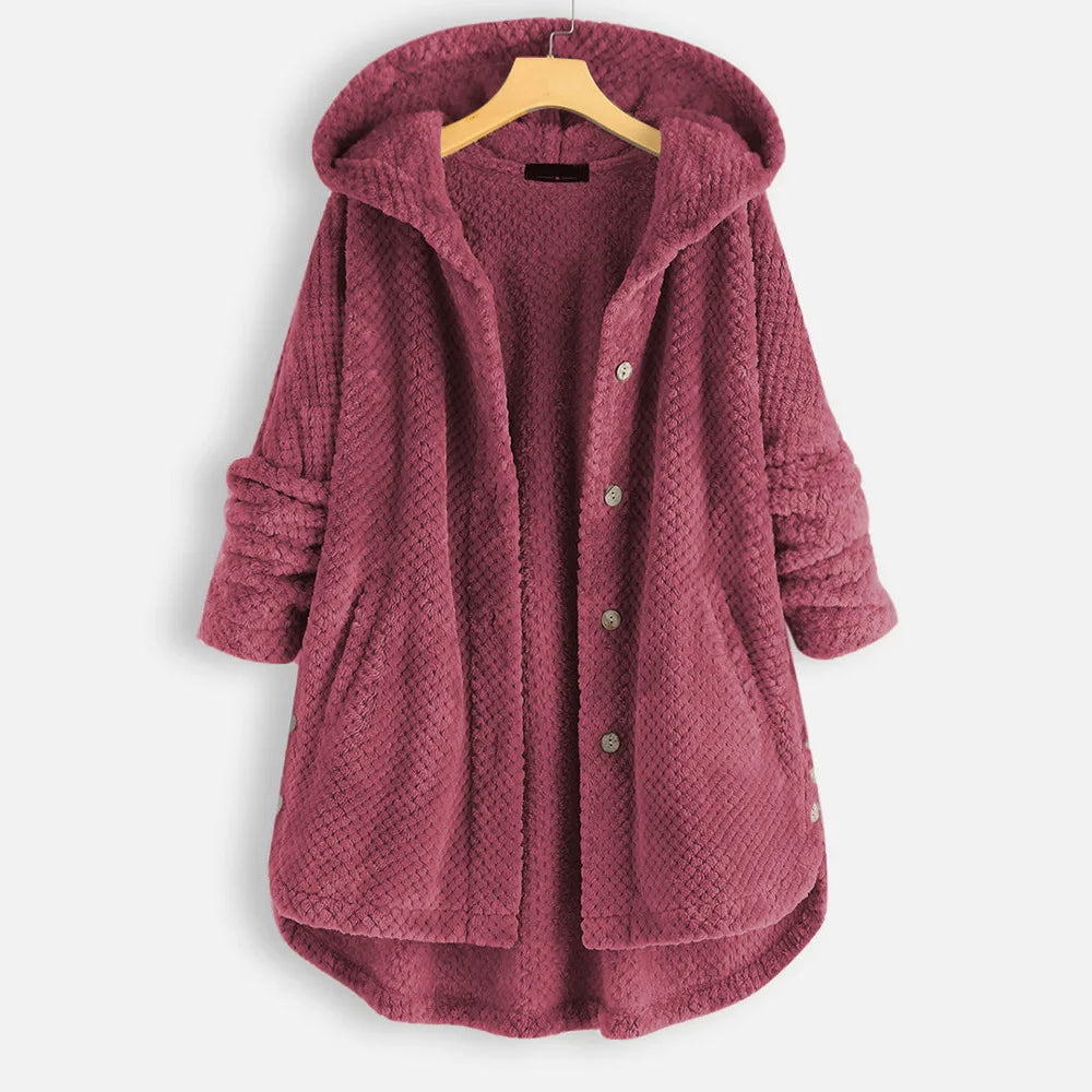 Damen Wintermantel Übergröße mit Kapuze, warm & stilvoll, perfekt für kalte Tage.