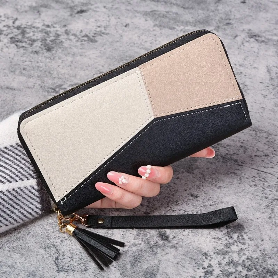 Damen lange Geldbörse mit geometrischem Design, stilvoll und modern. Perfekt als Portemonnaie und Kartenetui.