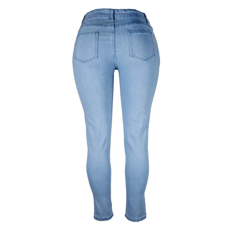 Komfortable High Waist Damenjeans Übergröße, Röhrenschnitt, Stretch für flexible Passform.