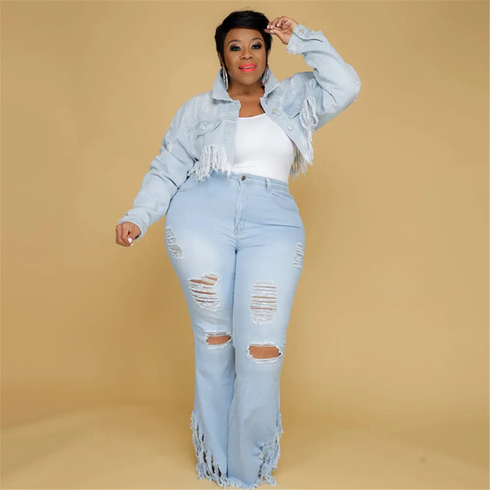 Bequeme Jeanshose für Damen, Übergröße, mit Schlag & hohem Bund, ideal für Plus-Size.