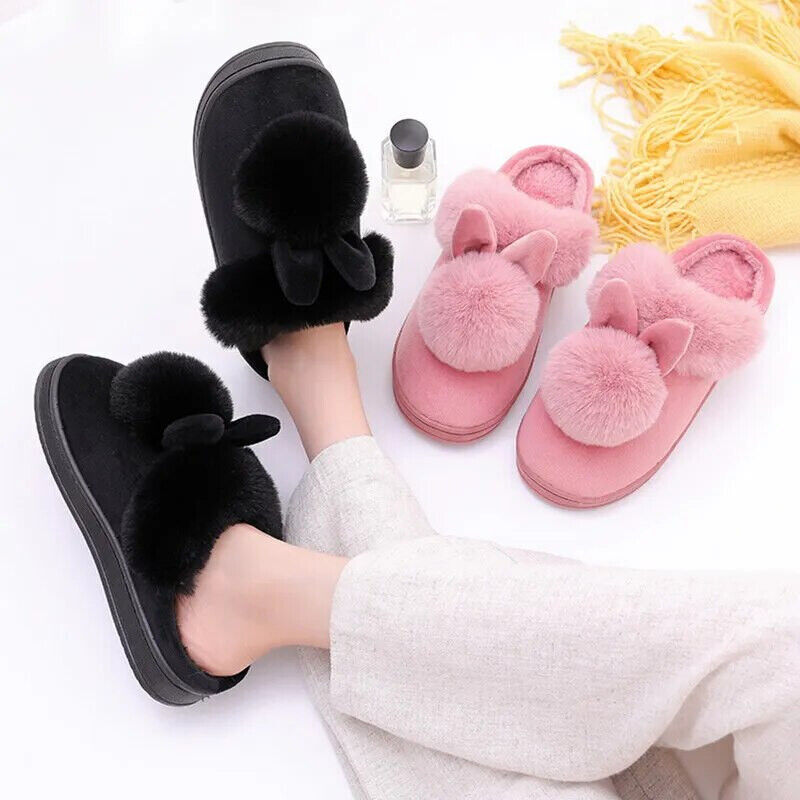 Damen Winter Pantoffeln mit Hasenohren & rutschfester Sohle, maximaler Komfort.