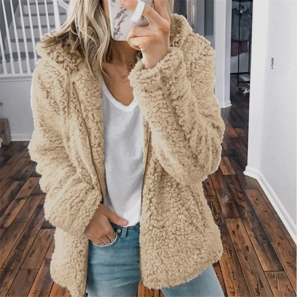 Damen Teddy-Kapuzen-Cardigan: Kuschelige Sherpa Winterjacke für Wärme & Stil.