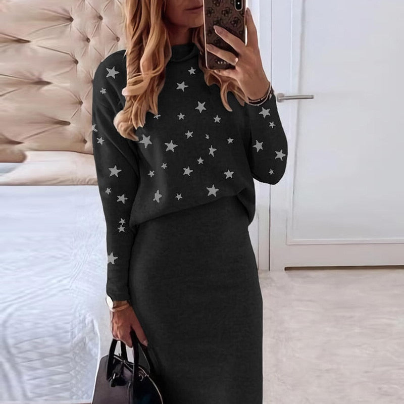 Damen Zweiteiler Tess Set: Stylisches Komfort Set aus Pullover & Rock. Moderne Ganzjahresmode für elegante & bequeme Outfits.