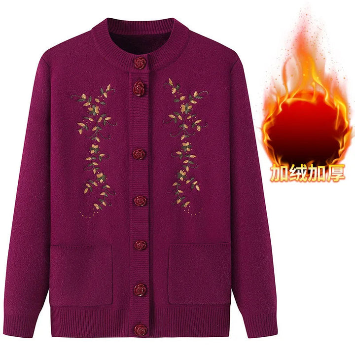 Gemütlicher Damen Strickcardigan in Übergröße, Langarm, mit stilvollem Vintage-Muster.