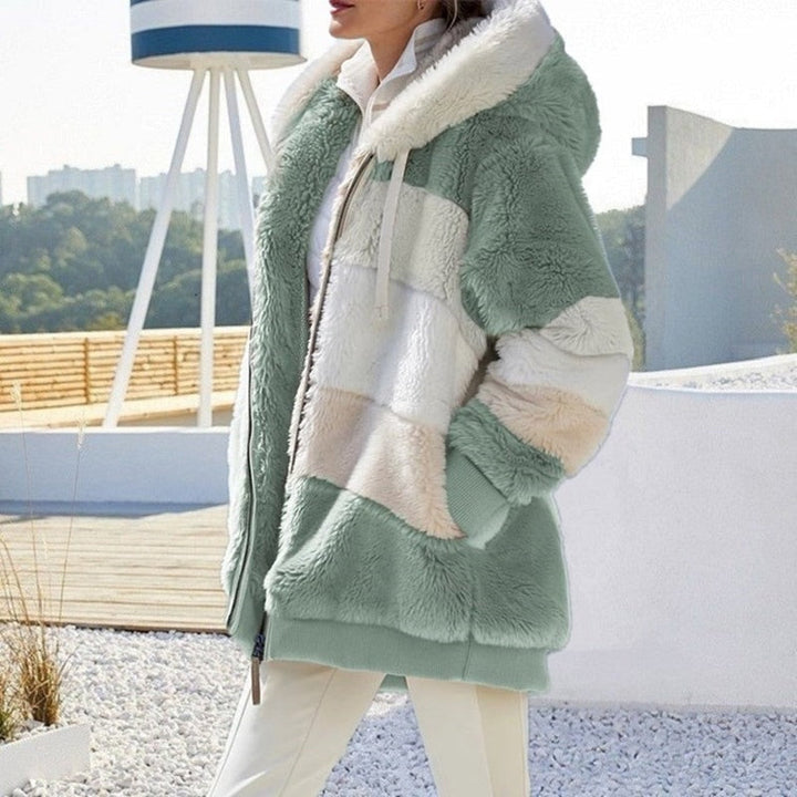 Stilvoller Damen Kapuzen-Cardigan, Faux-Fur, warme Winterjacke für Damen, weich.