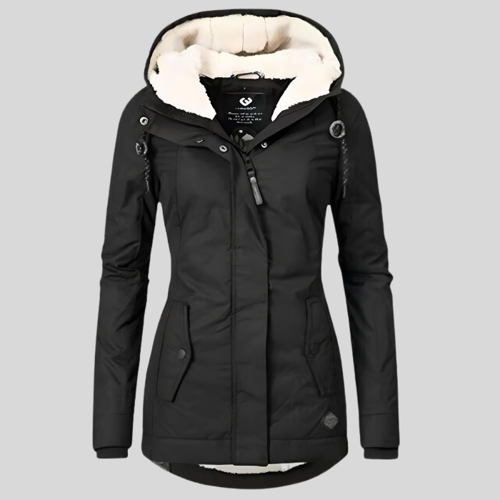 Damen Winterparka in Armeegrün mit Kapuze, praktisch und trendig. Warme Winterjacke für aktive Frauen, ideale Wintermode.