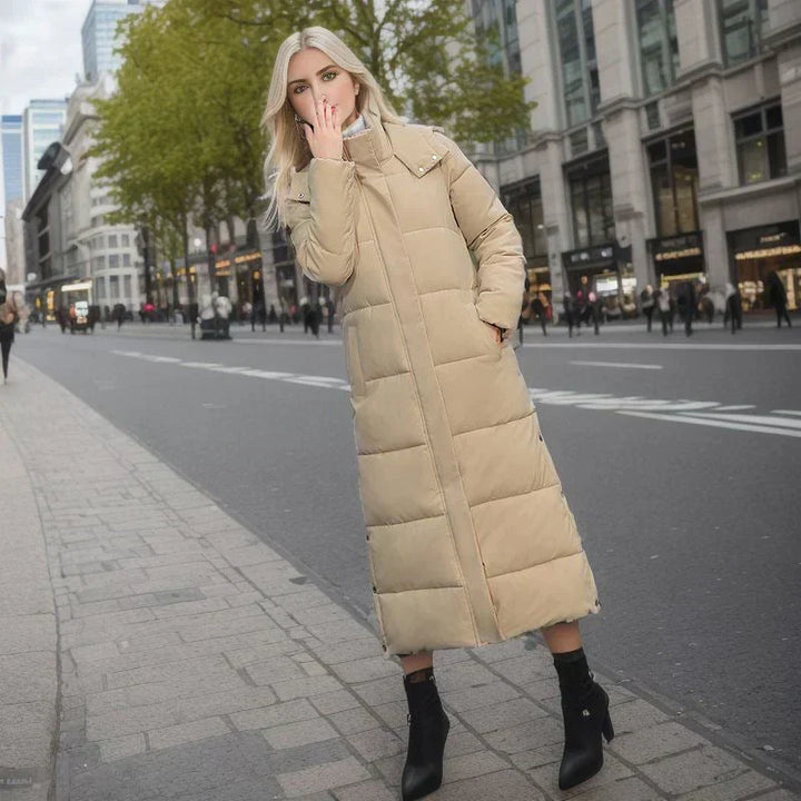 Elegante Damen Winterjacke, langer Mantel, schlichtes Design, warm & bequem für Frauen.