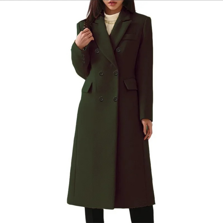 Luxuriöser, warmer Damen Langmantel mit elegantem Doppelkragen. Ideal als stilvolle Winter-Oberbekleidung für Damen.