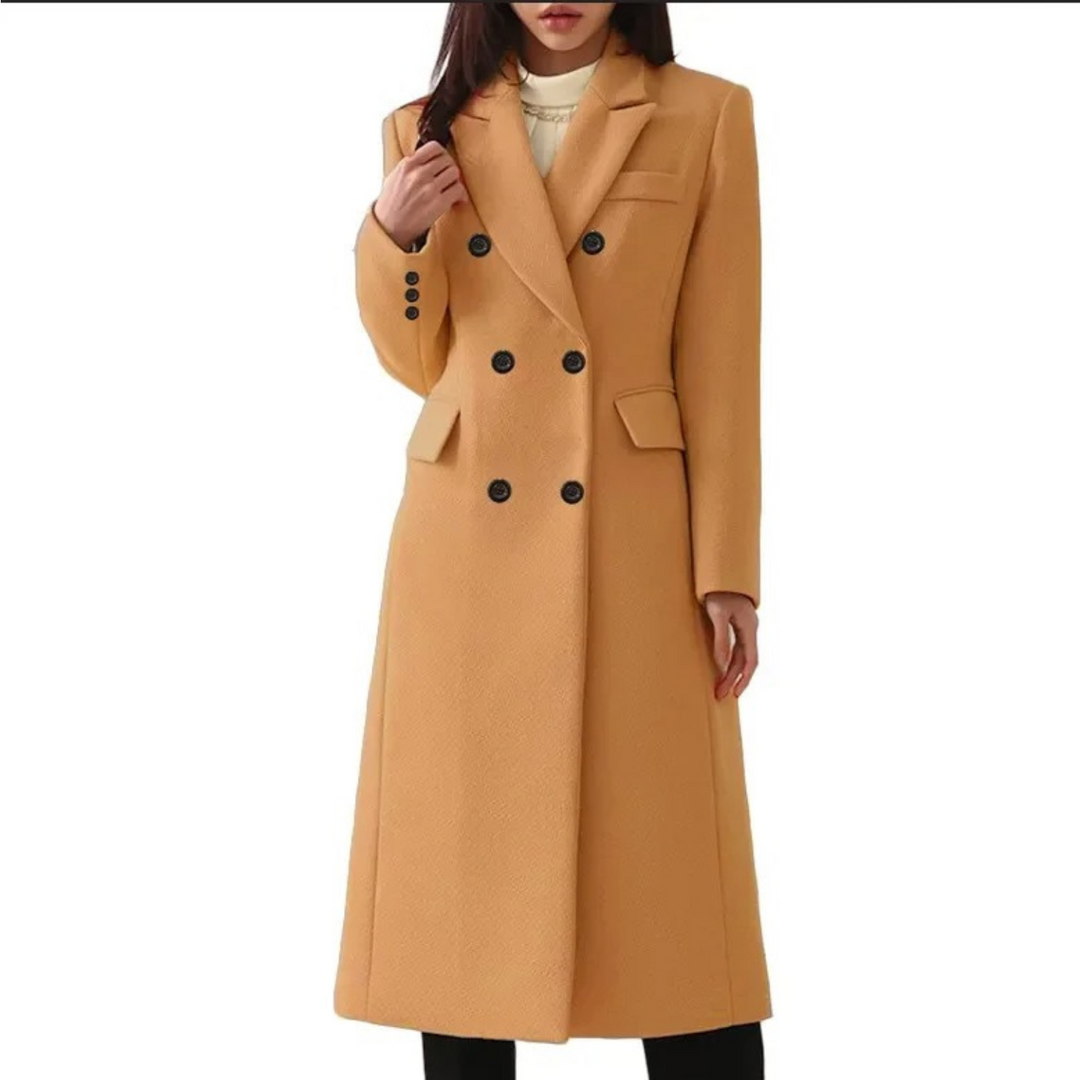 Eleganter langer Damen Wintermantel mit stilvollem Doppelkragen, perfekt für Herbst & Winter Oberbekleidung.
