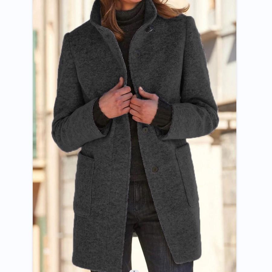 Moderner Damen-Wintermantel mit Retro-Knöpfen. Warm, elegant & vielseitig für stilvolle Winterlooks.