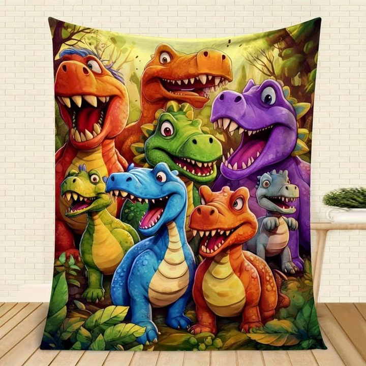 Weiche Flanell-Kinderdecke mit lebhaftem HD-Dinosaurier-Print. Perfekt für kuschelige Stunden im Kinderzimmer.