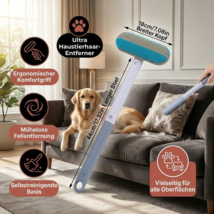 Schneller Tierhaarentferner Bürste für Textilien & Möbel. Befreit Sofa und Teppiche von Katzen- & Hundehaaren.