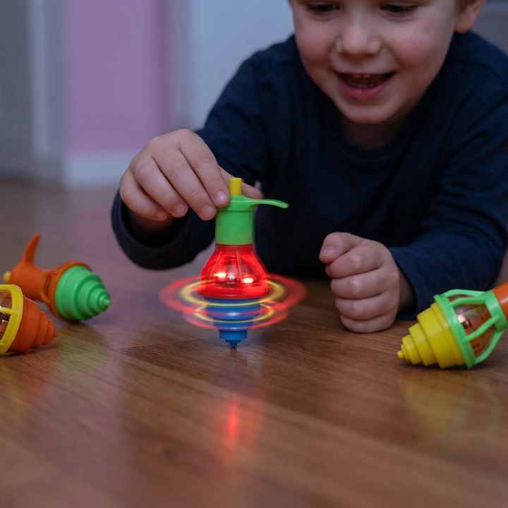 Bunter LED-Kreisel für Kinder mit magischem Lichteffekt; fördert Motorik und Spaß. Ideales Lernspielzeug für Kleinkinder.