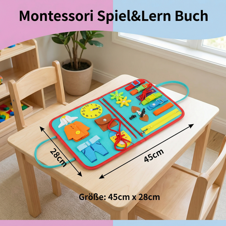 Farbintensives Montessori Spielbuch, das Kindern hilft, spielerisch zu lernen und ihre Entwicklung zu unterstützen.