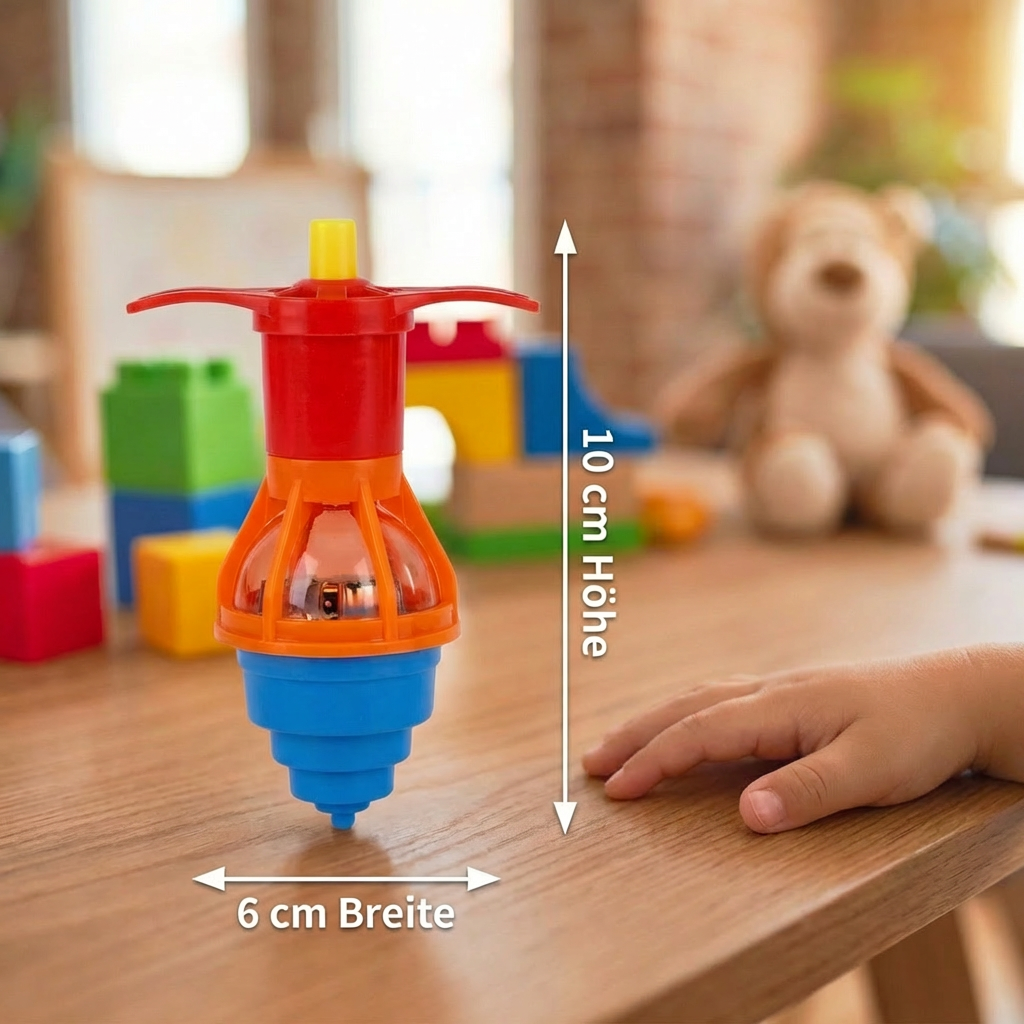Interaktiver LED-Kreisel als Geschenk für Kinder, bietet bunten Lichteffekt und fördert spielerisch die Feinmotorik.