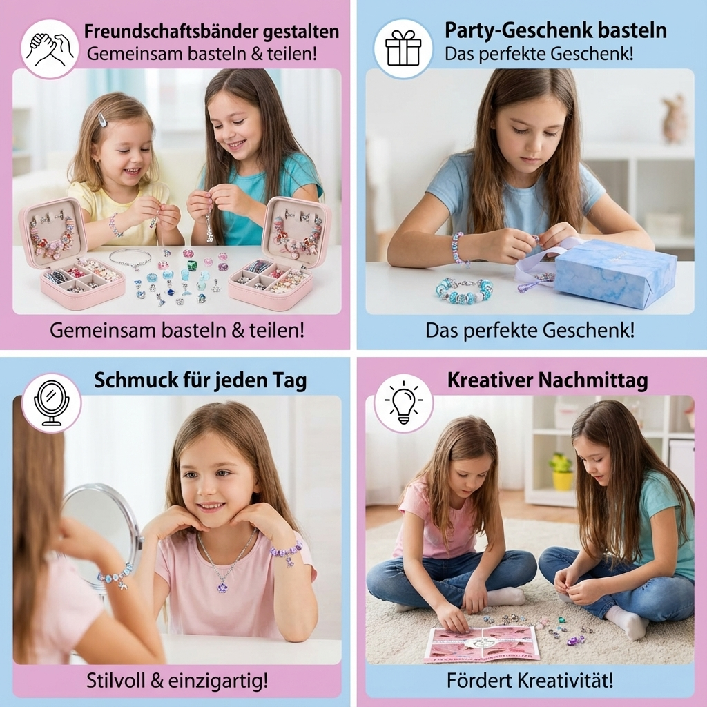 Pädagogisches DIY Schmuckset für kreative Kinder ab 6 Jahren. Ideal zum Basteln & Spielen.