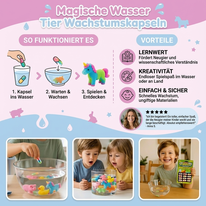 Pädagogisches Tier Spielzeug: Magische Kapseln zeigen Kindern Wachstum im Wasser. Kreatives Geschenk.