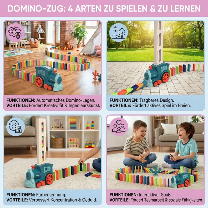 Lernspielzeug: Automatischer Domino-Zug fördert Kreativität, Feinmotorik und logisches Denken bei Kindern.