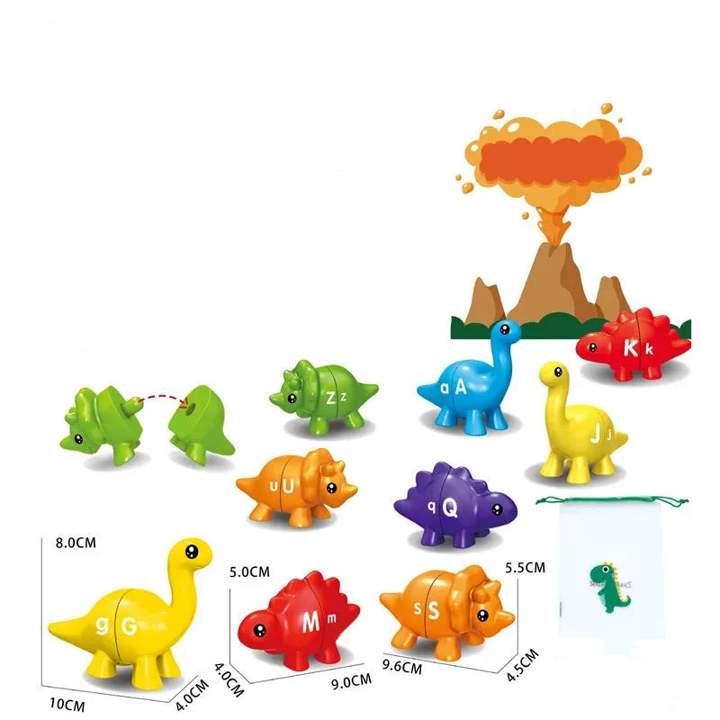 Detailansicht: farbige Dinosaurier Figuren & Sortierbecher des Montessori Lernspiels für Kinder; Farben & Sortieren.