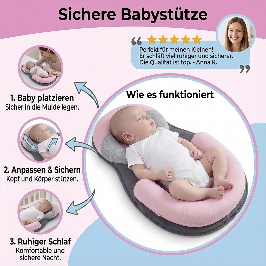 Elternteil interagiert liebevoll mit Baby in der Geborgenheit der Neugeborenen-Babystütze.