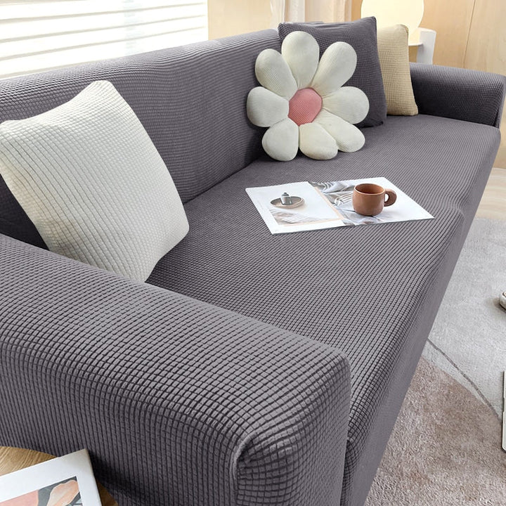 Modernes Sofabezug-Set, beige, stretch; pflegeleichter Möbelschutz für Couch und Heimtextilien.