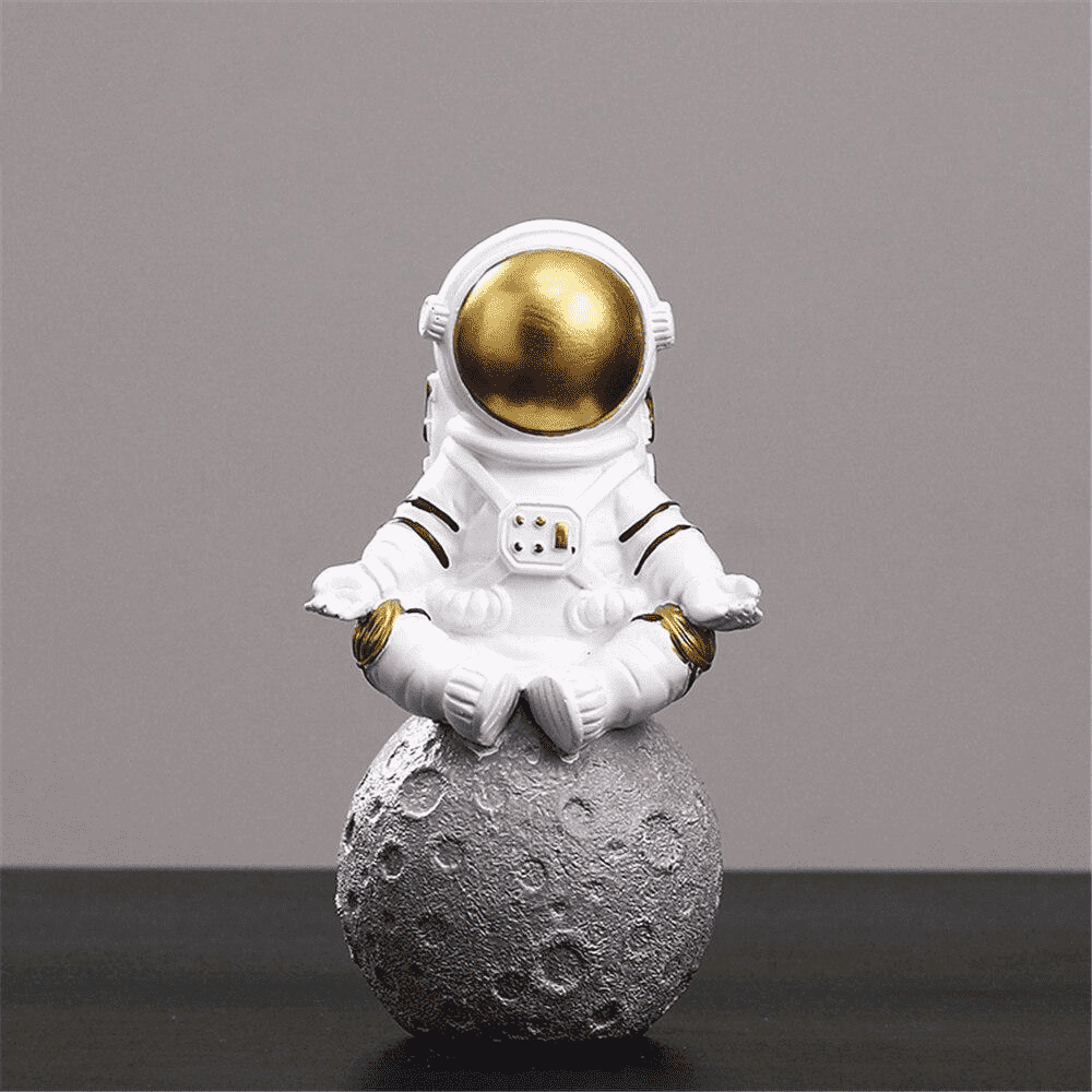 Kleine Astronauten-Skulptur aus Harz, Silber, perfekt für Regale, Tische oder als Weltraum-Geschenk.