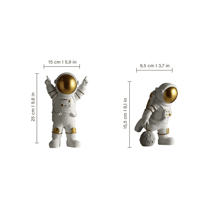 Astronauten-Statue aus hochwertigem Harz, Silber-Glanz, als mutige und motivierende Dekoration.