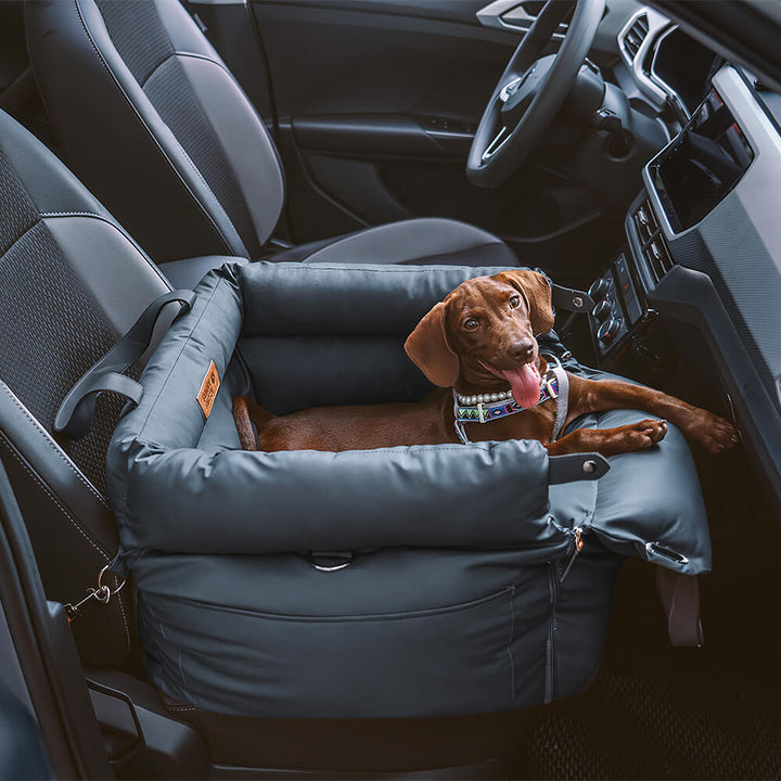 Waschbares Hundeautositz-Bett, robustes Kunstleder, perfekt für kleine bis mittlere Hunde.