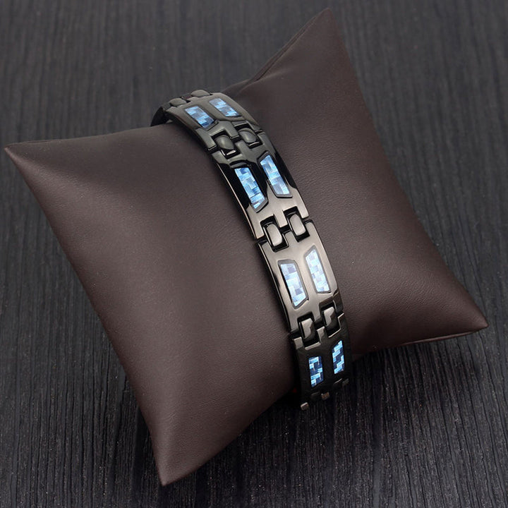 Therapeutisches Herren Magnetarmband aus Titan, schwarz, zur Förderung der Durchblutung und des Schlafs.
