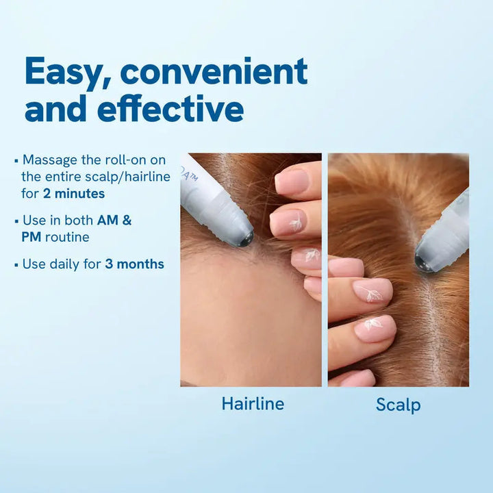 Unisex Haarserum mit Redensyl & Aminexil wird auf die Kopfhaut aufgetragen, fördert Haarwachstum.