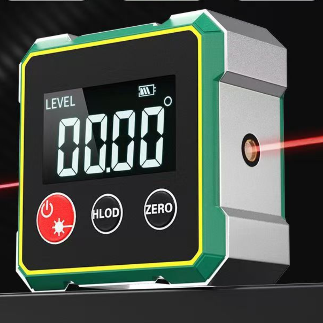 Präziser digitaler Neigungsmesser mit Laser, ideal zum Nivellieren und Ausrichten im Heimwerkerbereich.