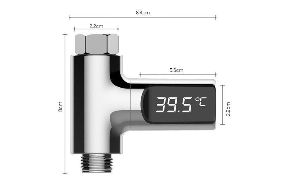 Modernes digitales Duschthermometer pw260515 für ein Smartes Bad. Misst Wassertemperatur ohne Batterien.