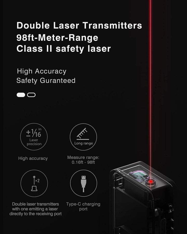 Digitales Laser-Entfernungsmessgerät 30m und Schutztasche, komplettes Werkzeug für Baustellenbedarf.